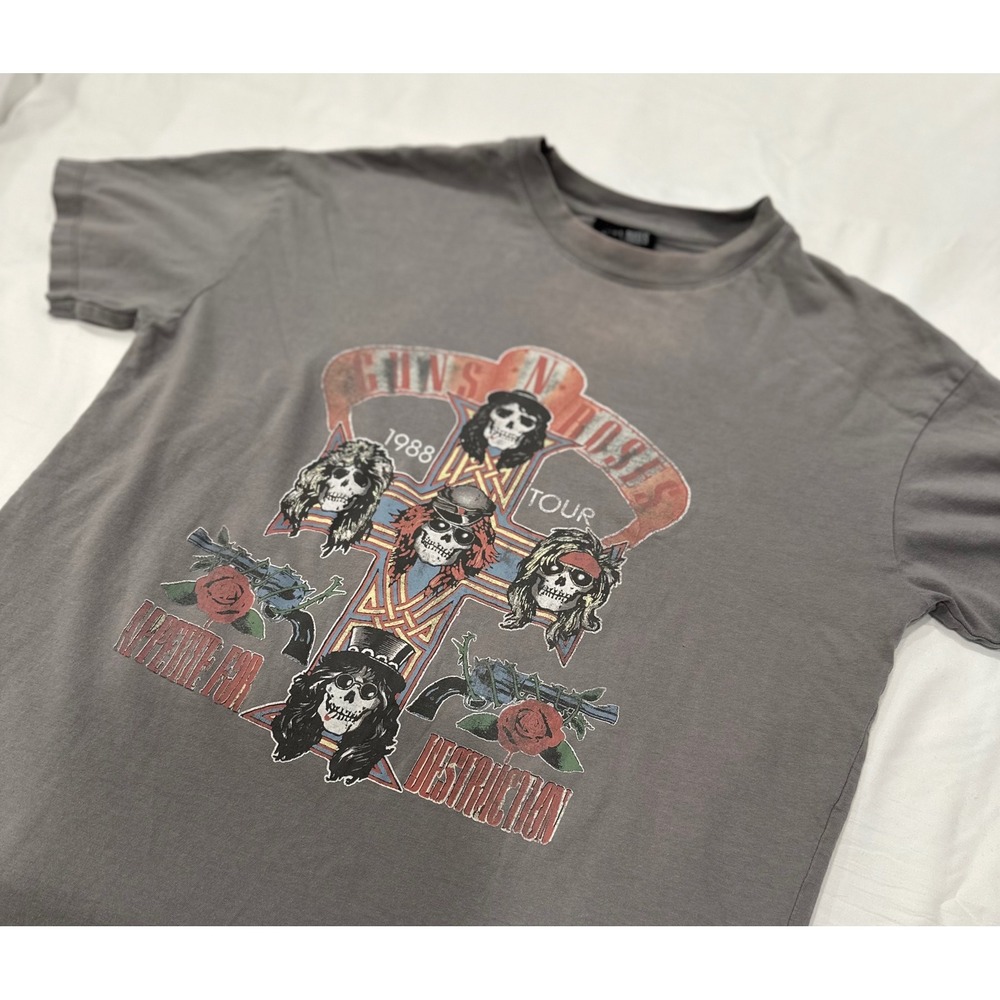 100% Cotton Guns N Roses Appetite For Destruction Graphic Tee Grey Medium